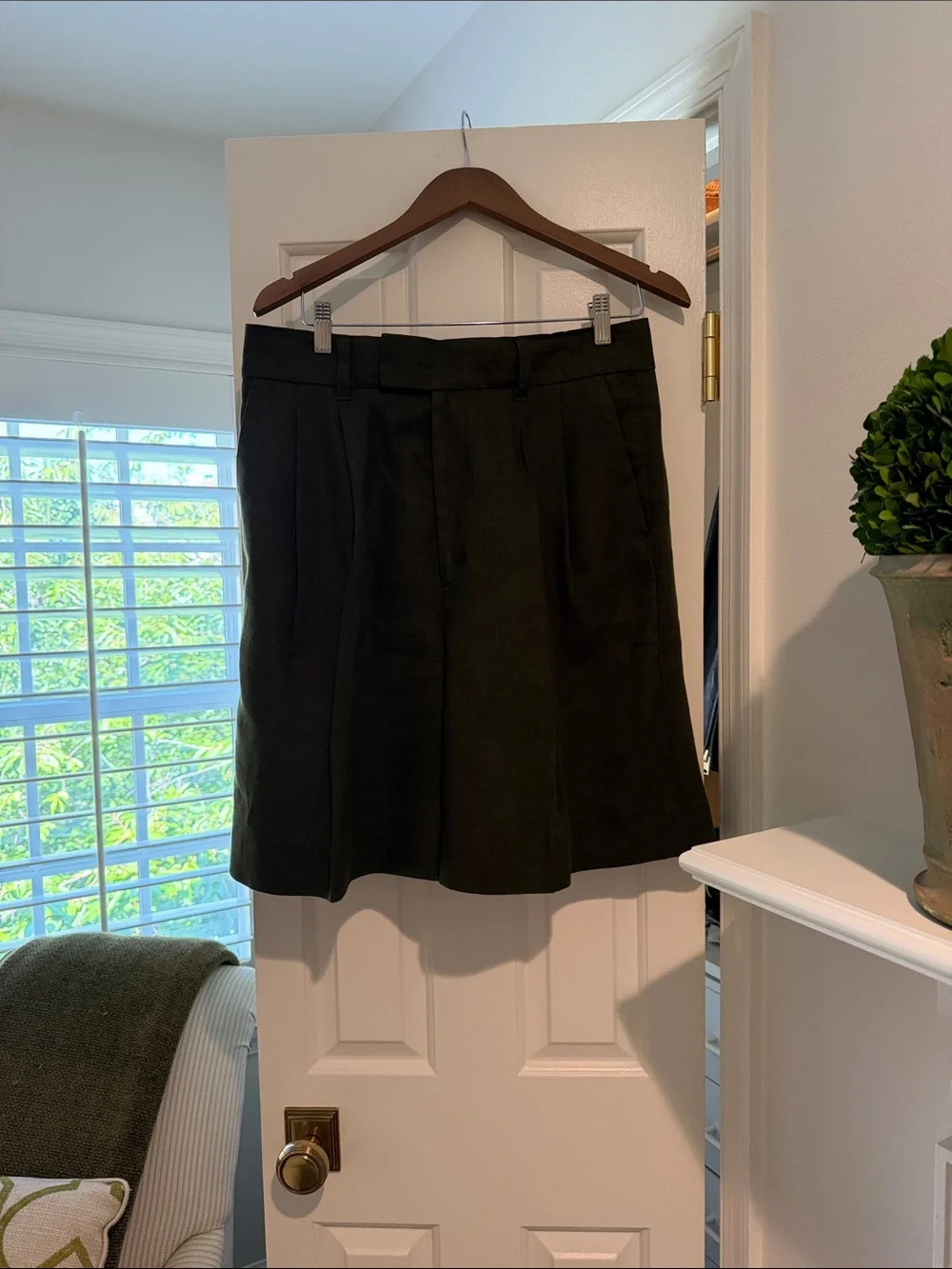 Banana Republic Palma Linen Pleated shorts in Olive Green